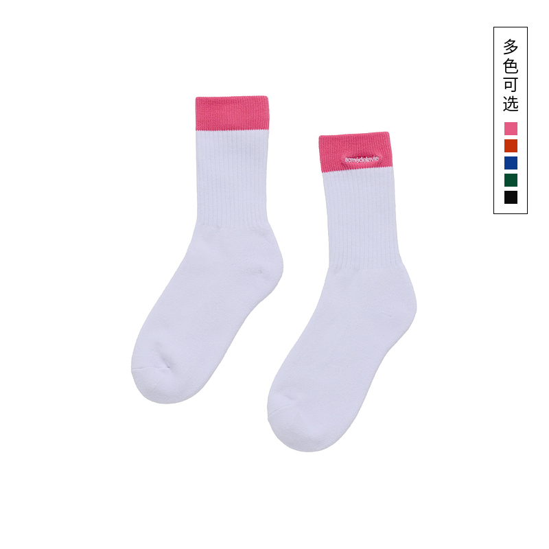 ADLV 韩国潮流2025春秋新款运动长袜彩色边缘logo刺绣男女同款袜