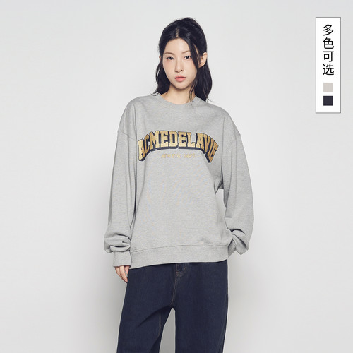 ADLV 韩国潮牌2025秋冬新品卫衣金属质感印花宽松男女同款上衣