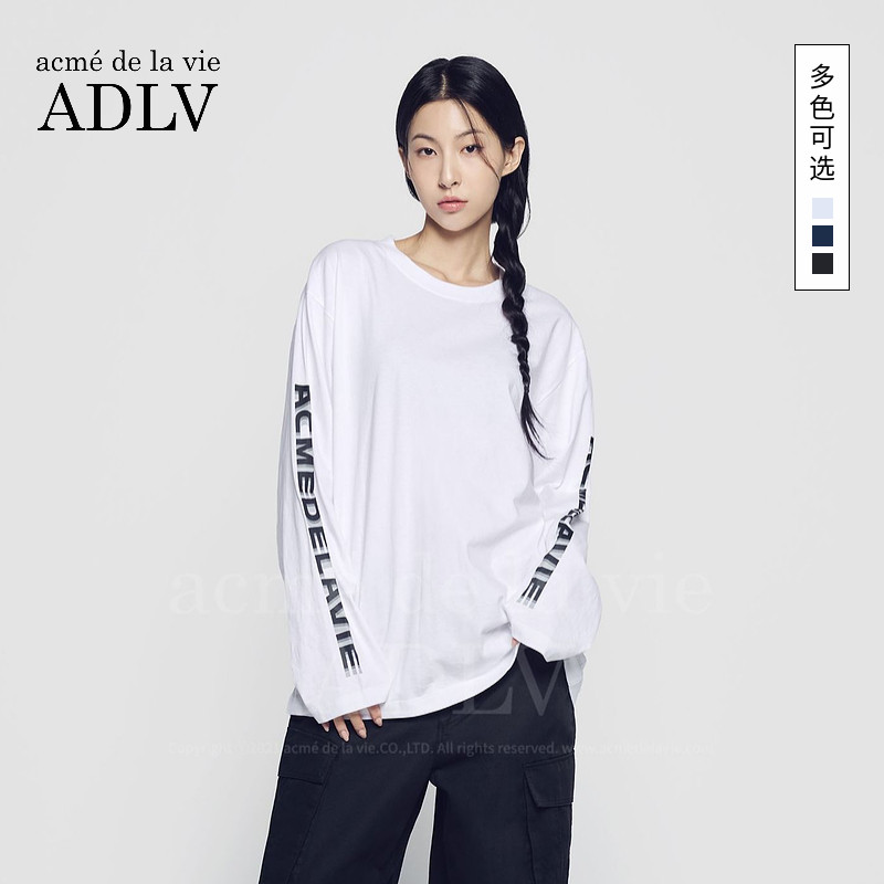 ADLV韩国潮牌秋冬季长袖T恤袖子字母标志设计圆领休闲上衣女男款