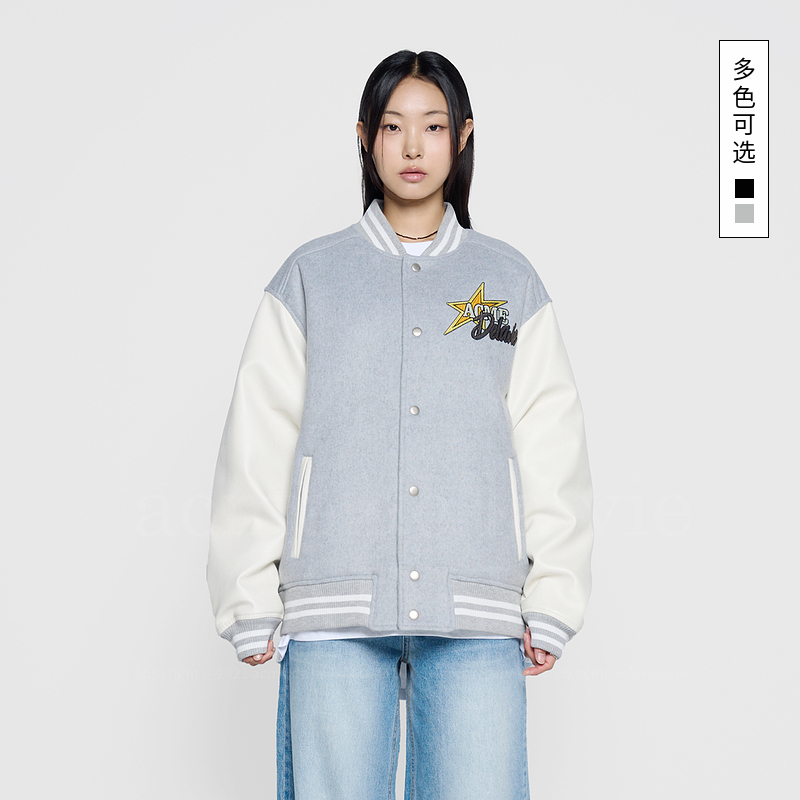 ADLV 24秋冬HOSHI权顺荣同款拼接棒球服艺术熊印花男女同款外套
