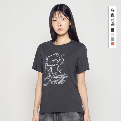 ADLVAC熊印花纯棉短袖T恤女