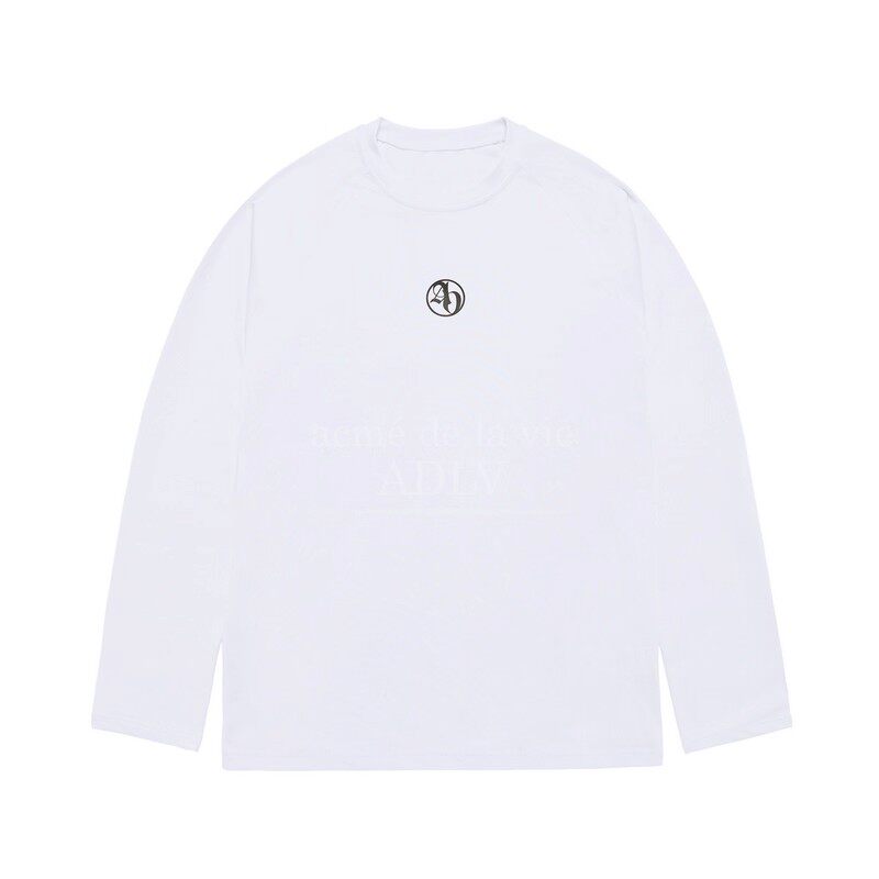 ADLV简约logo修身基础纯色长袖圆领T恤男女士款春夏秋季运动上衣