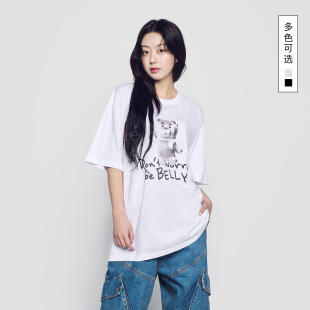 白色黑色上衣男女夏季 ADLV短袖 T恤金属BELLY熊印花宽松圆领常规款