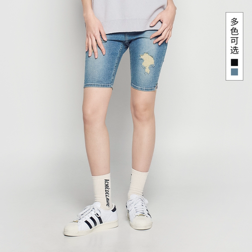ADLV夏季女骑行显瘦破洞牛仔短裤