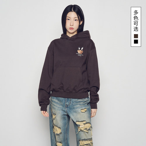 ADLV兔熊玩偶LOGO连帽卫衣