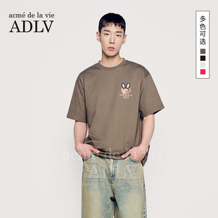 ADLV  夏季小熊兔子耳朵印花短袖T恤休闲男女生同款体恤上衣服装