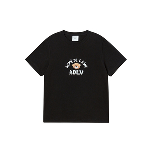 ADLV 韩国潮牌泰迪熊玩偶短袖常规棉质T恤休闲女士款圆领上衣黑色
