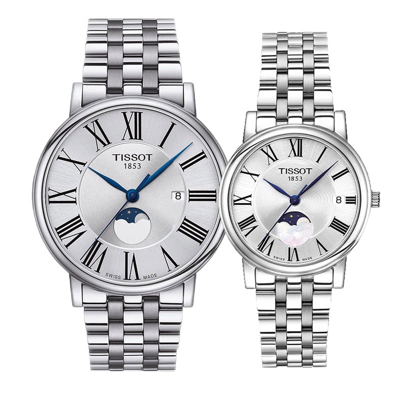 新品tissot天梭卡森臻我系列正品手表月相石英钢带男女表情侣对表
