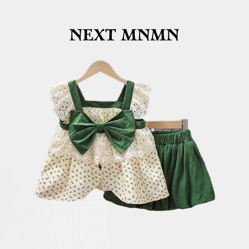 英国next周岁宝宝女童碎花蝴蝶结上衣短裤洋气时髦套装小女孩夏装