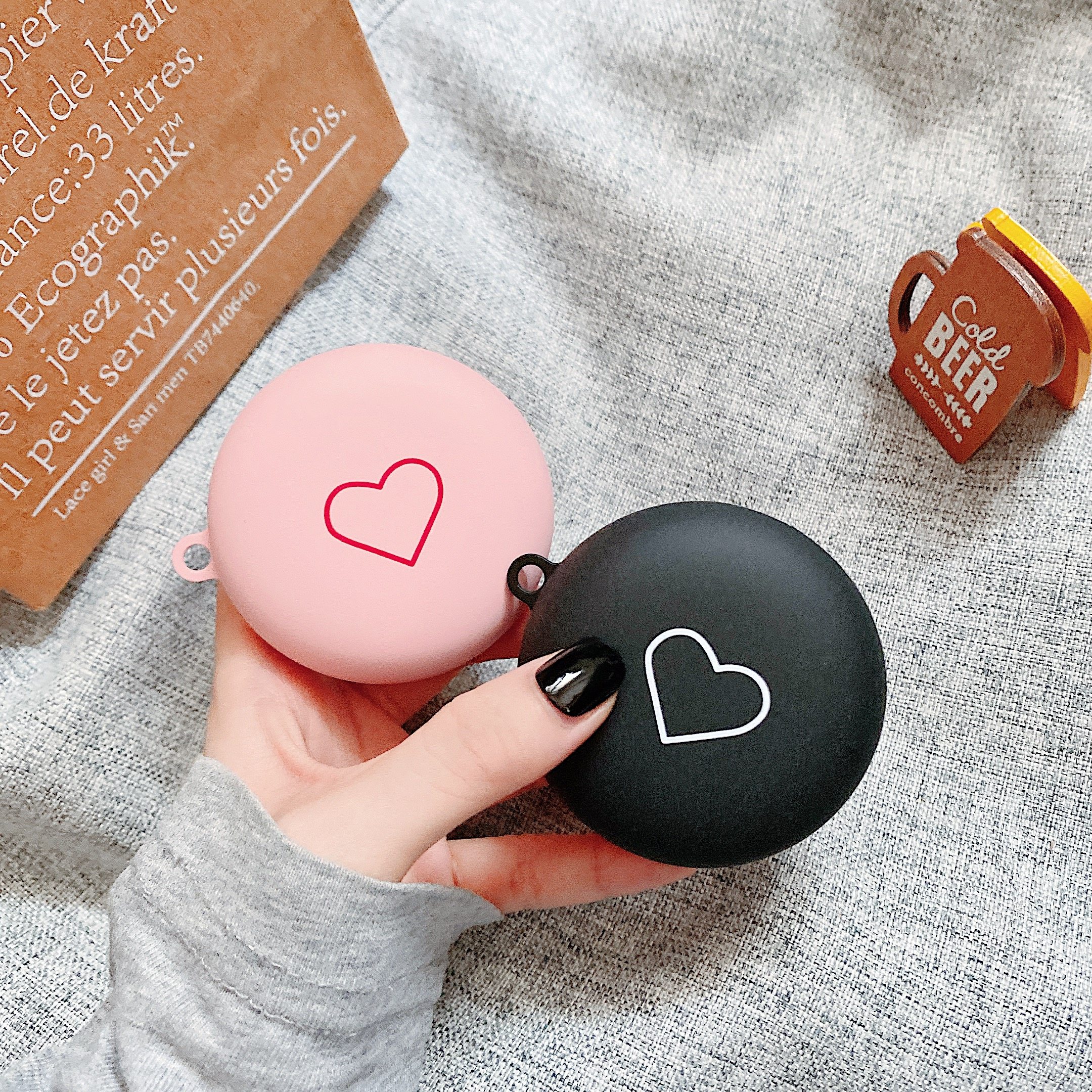 适用oppo enco w31纯色爱心保护套华为oppo enco w31通用无线蓝牙耳机