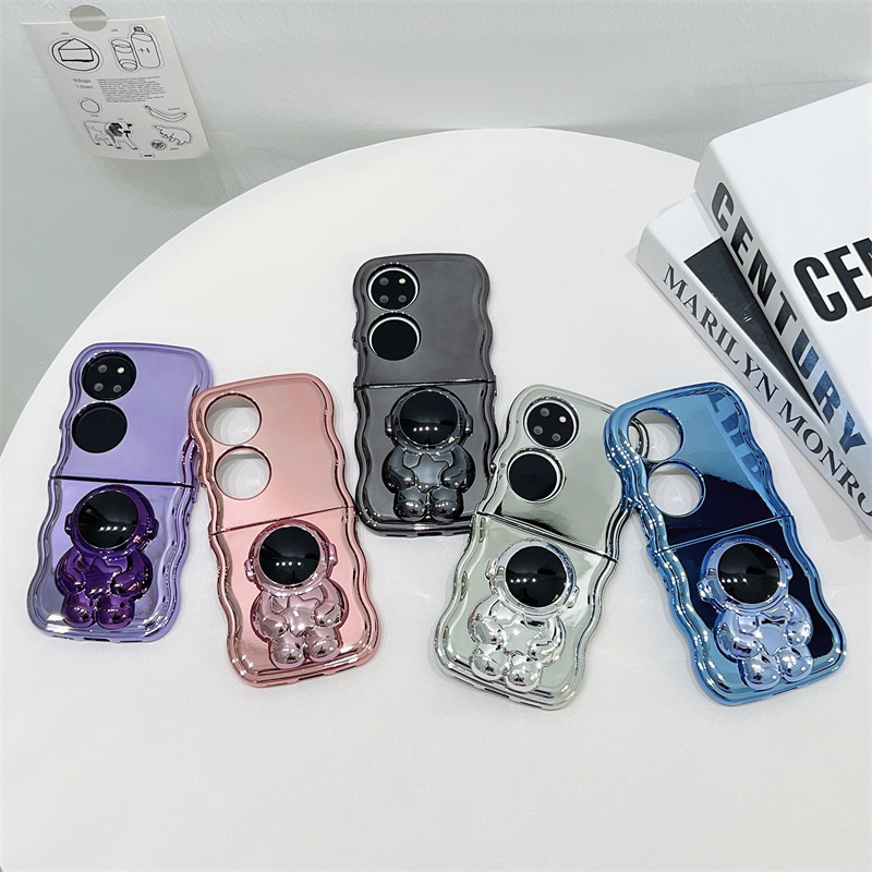 创意太空人支架华为Pocket2手机壳折叠屏P50Pocket保护套彩色电镀华为PocketS防摔软壳宝盒版p50个性男女翻盖