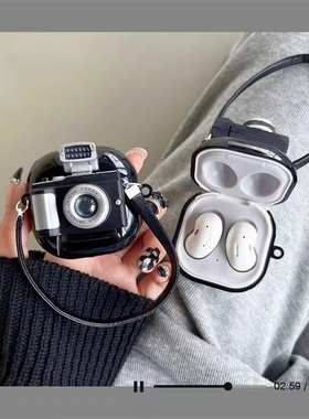 创意黑色咔嚓相机适用三星budsCore耳机壳buds FE无线蓝牙耳机保护套buds2pro网红相机全包防摔款pro耳机套软