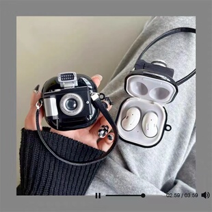 创意黑色咔嚓相机适用三星budsCore耳机壳buds FE无线蓝牙耳机保护套buds2pro网红相机全包防摔款pro耳机套软