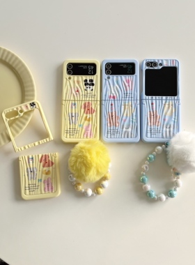 萌系动物猫狗兔子合集水波纹隐藏支架适用三星ZFlip4保护套zflip5手机壳折叠屏可爱z flip3全包防摔W24Flip