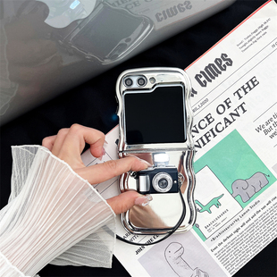 潮酷咔嚓相机三星zflip5手机壳折叠屏Galaxy zflip4保护套ZFLIP3电镀防摔软壳F7210个性创意W23 Flip男女款