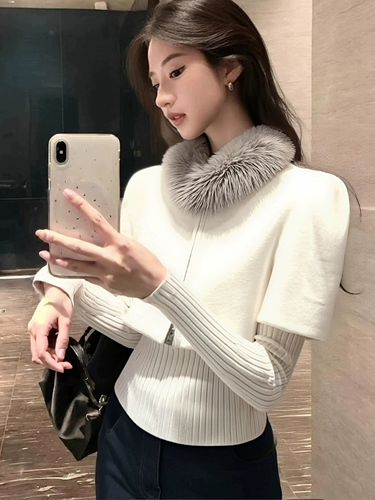 Зимний белый цветной трикотажный плащ, элитный модный свитер, французский стиль