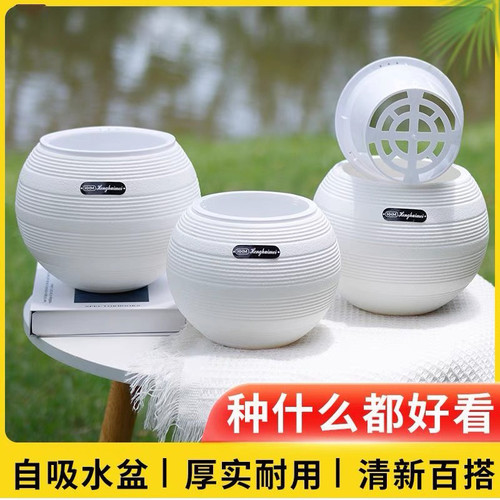 懒人花盆北欧风塑料花盆自动吸水