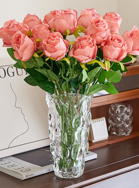 高档仿真玫瑰花假花客厅装饰花摆件餐桌花干花花束绢花摆设插花艺