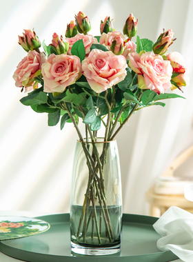 手感保湿仿真玫瑰花高档花单支假花花束绢花餐桌花艺客厅装饰摆件