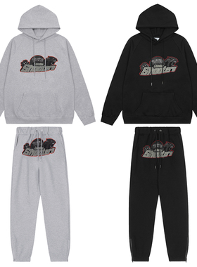 Trapstar虎头毛巾刺绣加绒连帽卫衣男宽松休闲百搭长裤情侣美式潮