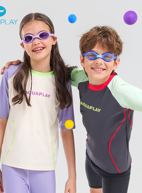 AquaPlay安泊来冬泳儿童短袖泳衣泡温泉速干防晒男女童游泳衣可爱