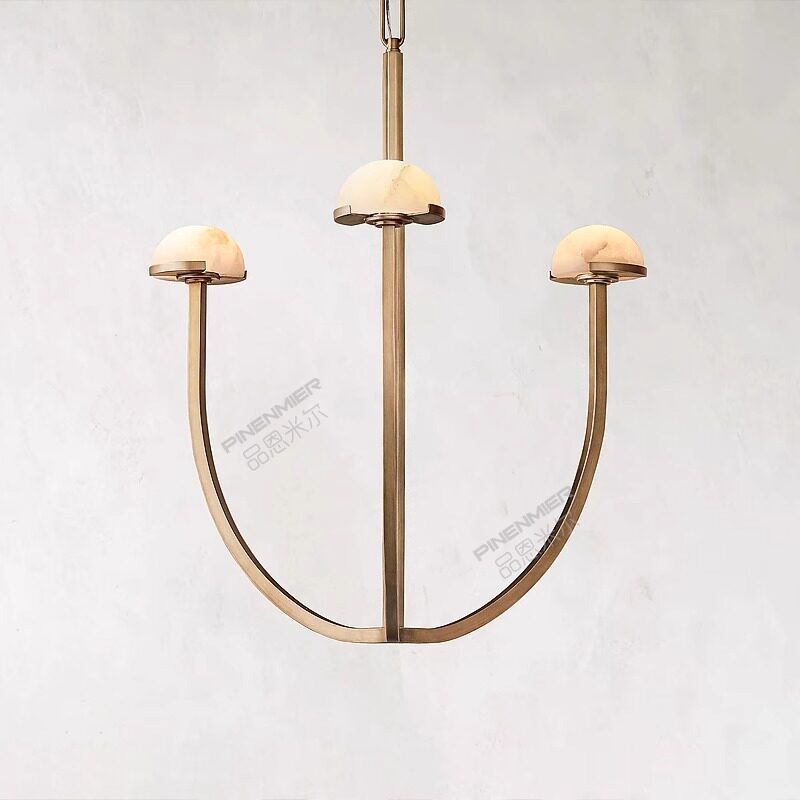 西班牙云石客厅吊灯美式简约复古全铜RH设计师款卧室灯