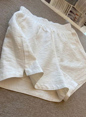 白色开叉透气休闲短裤女夏季薄款外穿宽松百搭a字休闲阔腿运动裤