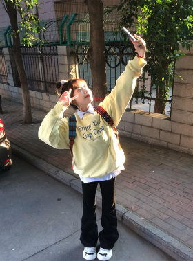 韩系学院风小个子黄色卫衣女秋冬