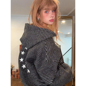 美式 外套 宽松潮牌开衫 复古字母刺绣十字星星开衫 卫衣女秋冬情侣装