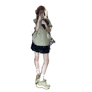 日系复古条纹短袖衬衫女夏季2024新款设计感小众衬衣chic港味上衣