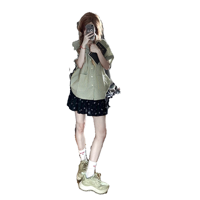 日系复古条纹短袖衬衫女夏季2024