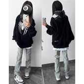 子 女秋冬设计感小个子高街潮牌宽松微喇阔腿裤 美式 国潮直筒牛仔裤