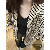 卫衣女春秋连帽宽松oversize慵懒风外套 拉链长袖 美式 复古条纹开衫