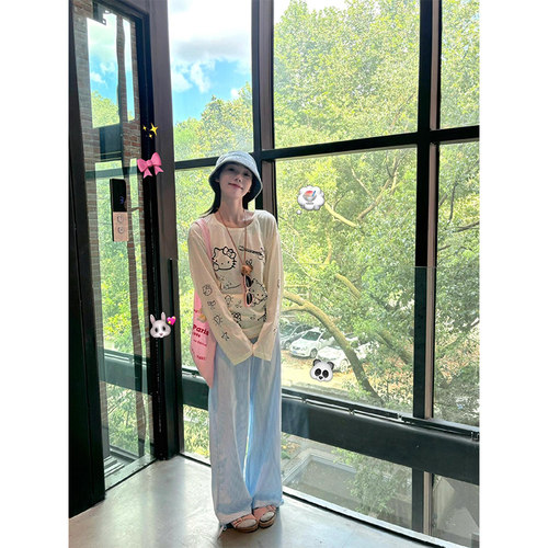可爱kitty印花天丝防晒长袖t恤女