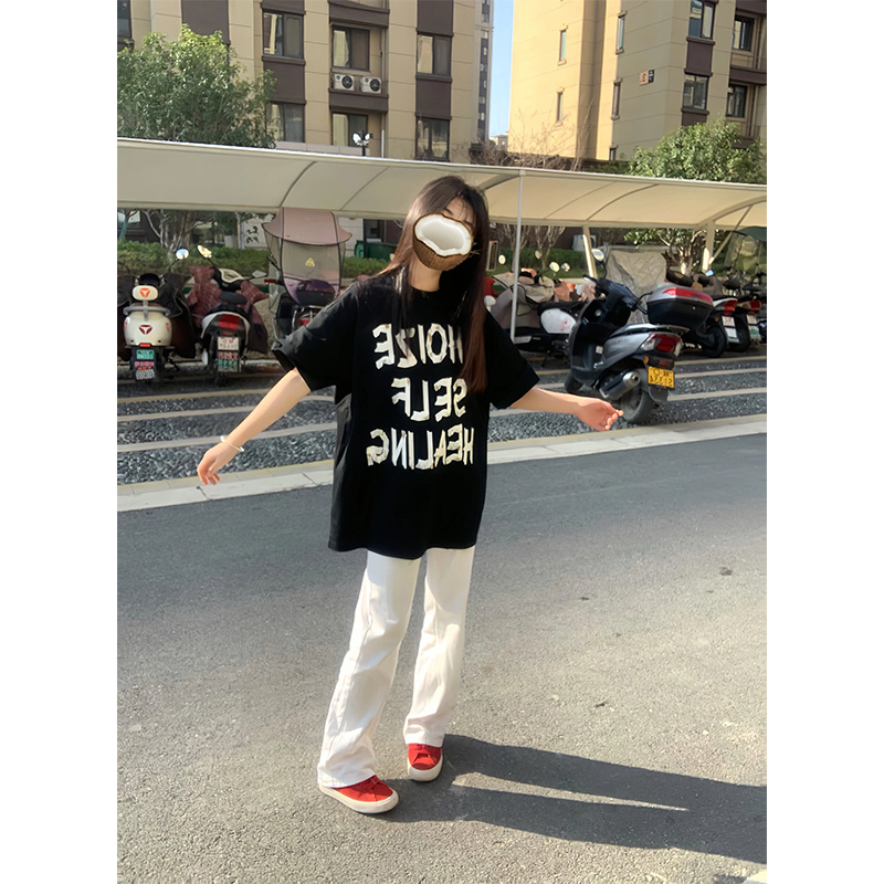 国潮牌美式复古黑色纯棉短袖t恤