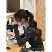 韩系灰色碎花长袖 上衣 显瘦内搭绝美打底衫 t恤女2026早春新款 修身