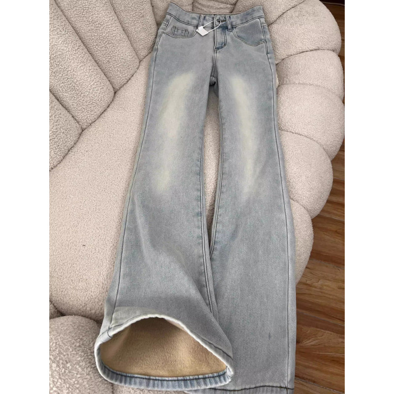 加绒加厚微喇牛仔裤女冬季2025新