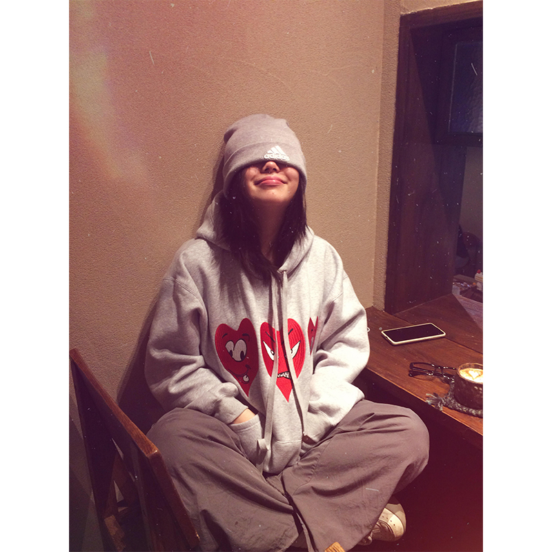 美式高街恶搞爱心刺绣连帽卫衣女秋冬加绒加厚潮牌宽松情侣装外套