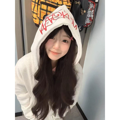 手写刺绣加绒加厚连帽卫衣女秋冬