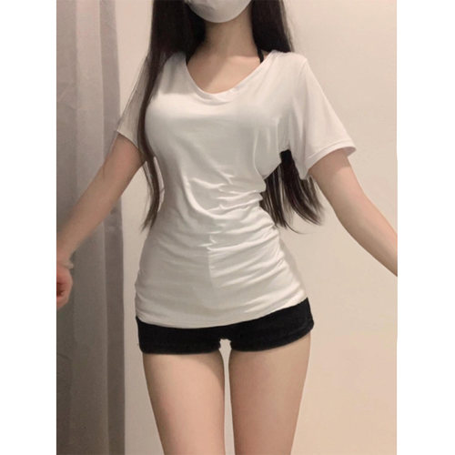 超显瘦垂感正肩收腰V领短袖t恤女