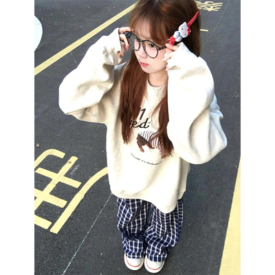 美式可爱小狗印花圆领卫衣女秋冬