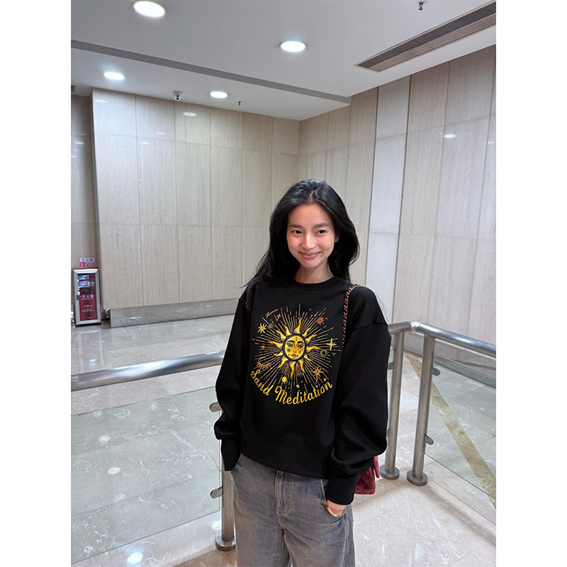 美式复古太阳神图腾印花圆领卫衣