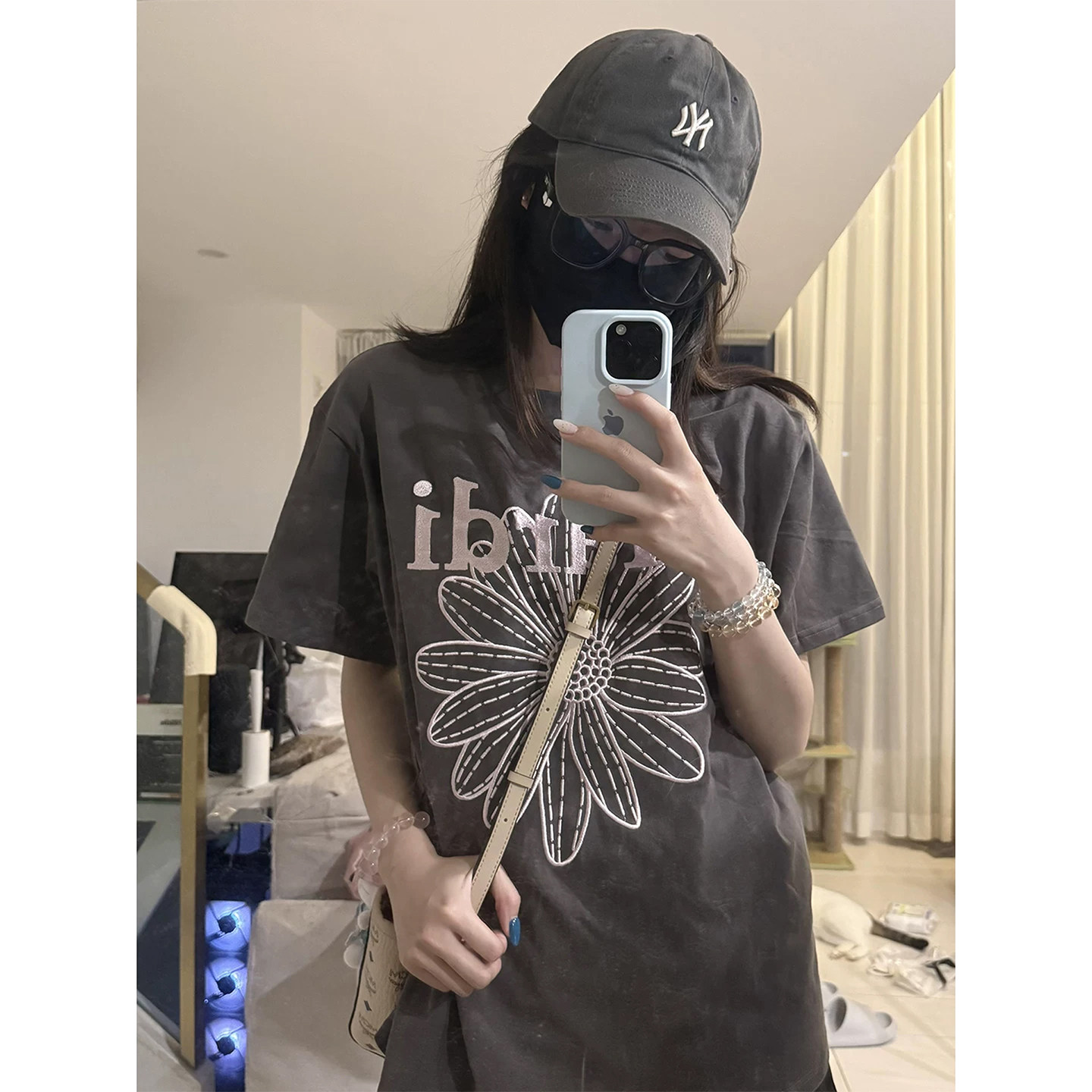 小雏菊花朵刺绣纯棉短袖t恤女2026夏季新款设计感小众宽松上衣ins