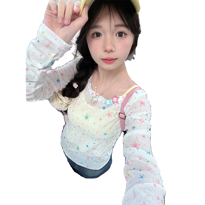 美式辣妹星星长袖罩衫防晒T恤女