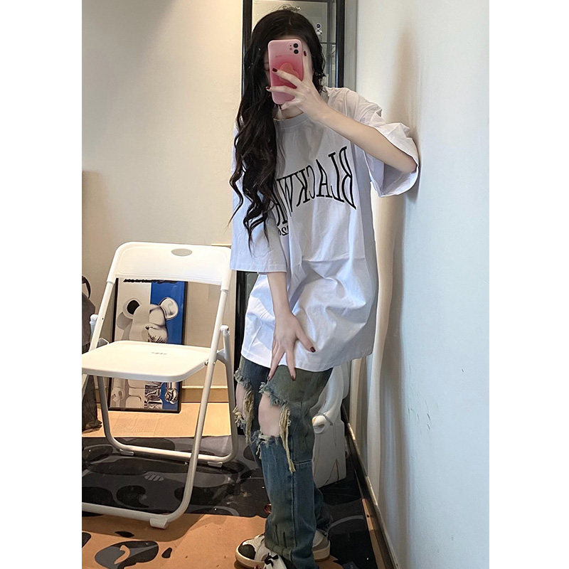 国潮美式chic港风短袖t恤女2022夏季新款ins潮牌复古oversize上衣