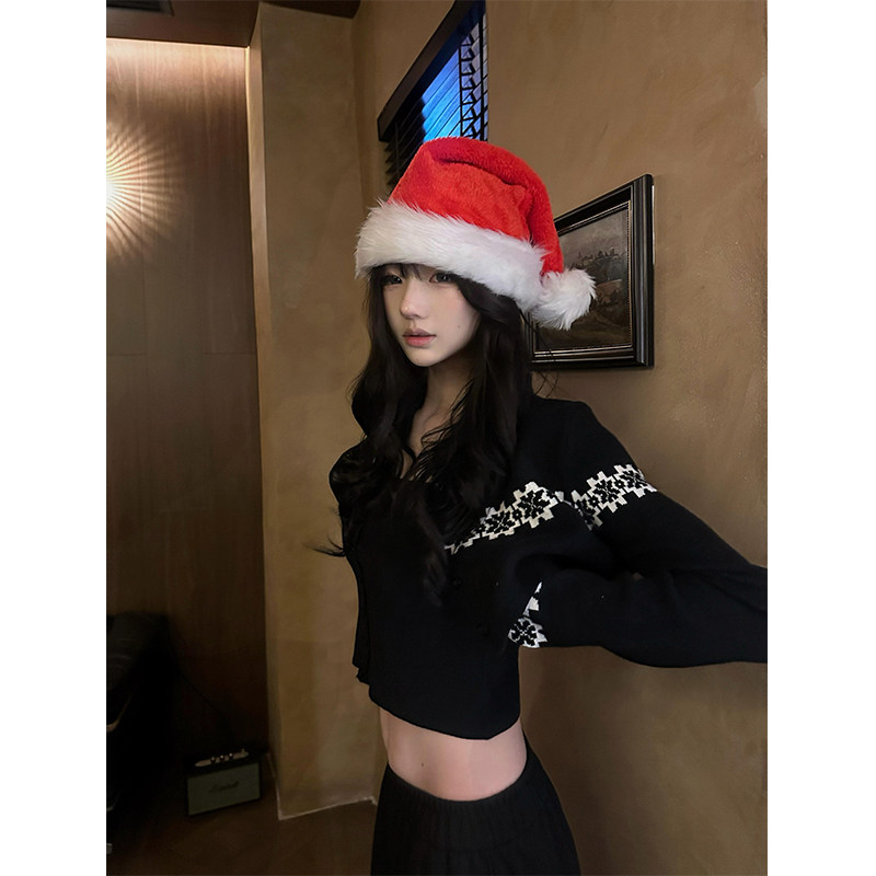 费尔岛雪花针织毛衣开衫外套女秋冬季修身系带吊带背心上衣两件套