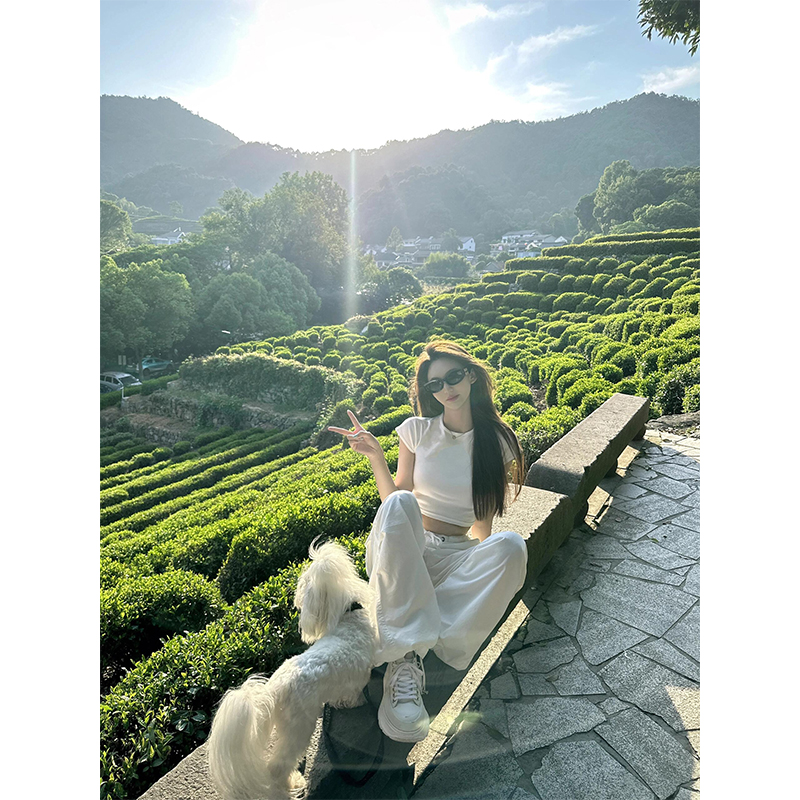 白色正肩短款收腰T恤女夏季2025