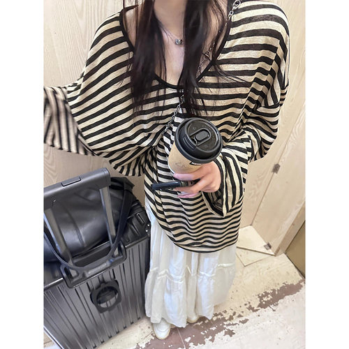 天丝撞色条纹长袖防晒T恤女夏季