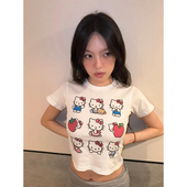 显瘦短款 凯蒂猫印花正肩短袖 甜辣可爱修身 2026新款 上衣 t恤女夏季