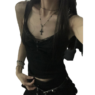 美式黑色蕾丝花边吊带背心女夏季2025新款内搭打底辣妹风无袖上衣